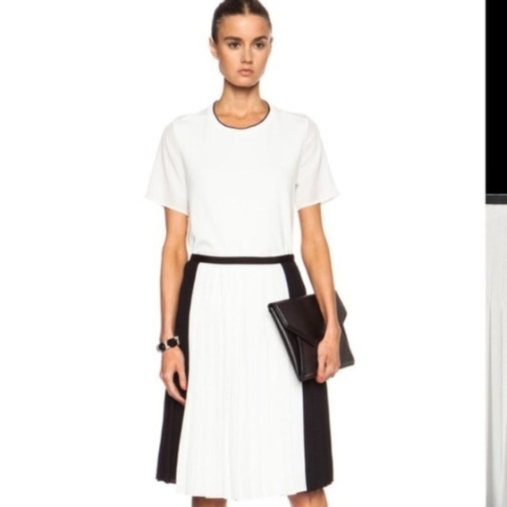Vince Black White Pleated Midi Skirt